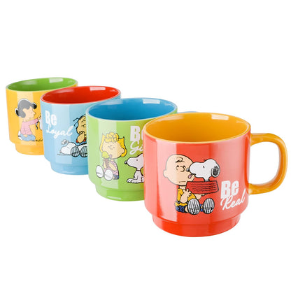 Peanuts Snoopy Gentle Reminders - Tazas apilables de 15 onzas con estante de metal, gres, paquete de 4, colores surtidos
