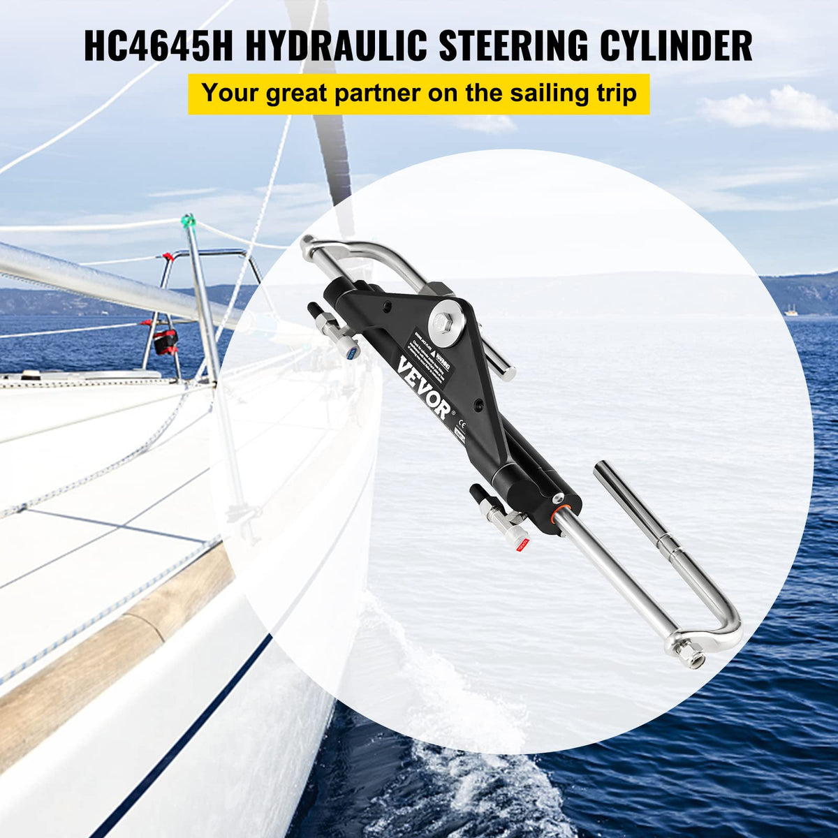 VEVOR Cilindro de dirección hidráulica, HC4645H de Montaje Frontal hidráulico Fuera de borda, Apto para dirección de Barcos de hasta 150 HP