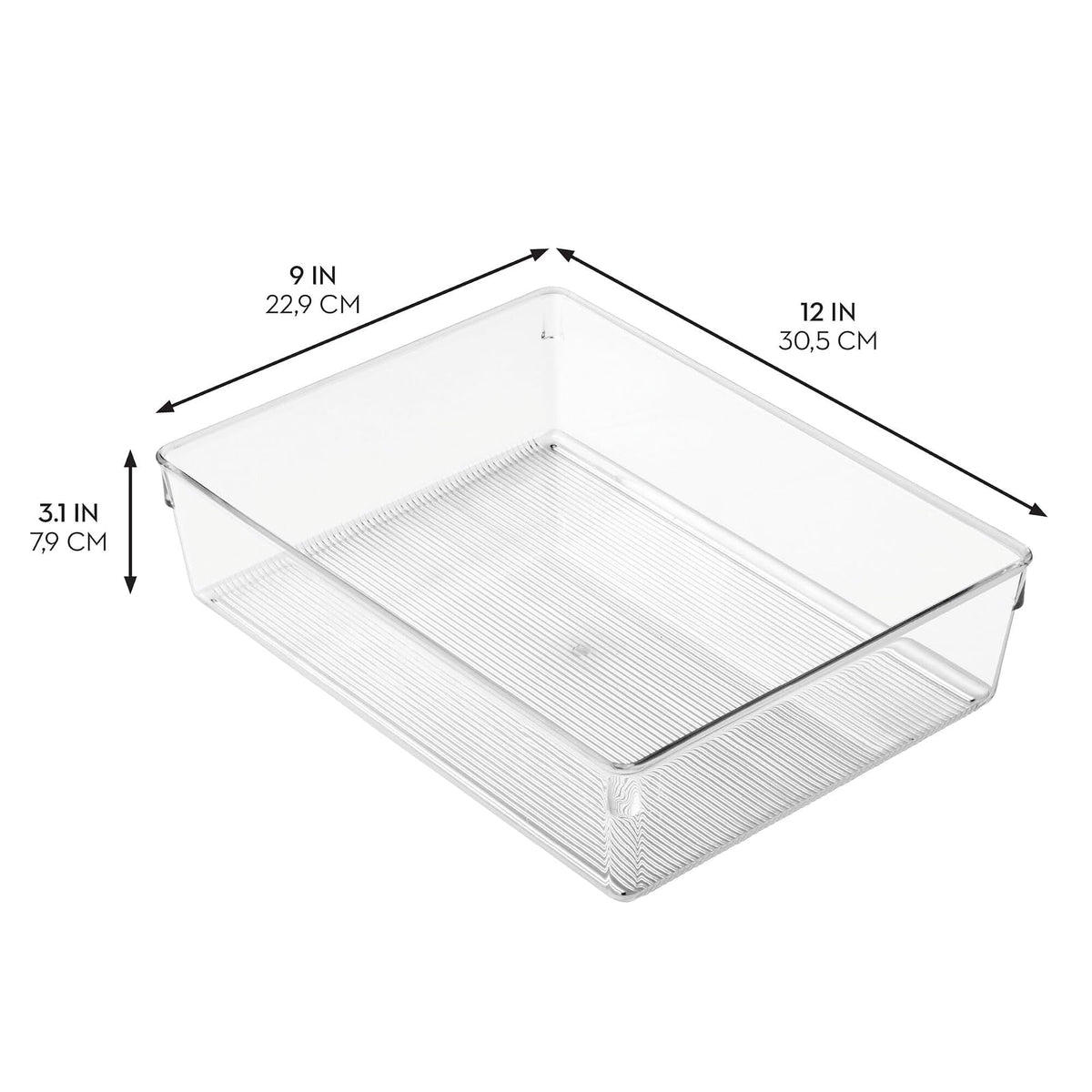 InterDesign Linus Organizador de cajones para Armario y tocador, Caja organizadora de 30,5 cm x 22,9 cm x 7,6 cm en plástico, Transparente