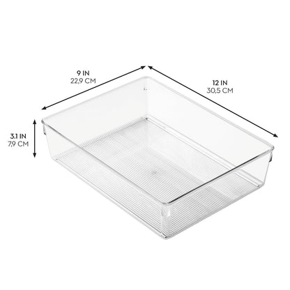 InterDesign Linus Organizador de cajones para Armario y tocador, Caja organizadora de 30,5 cm x 22,9 cm x 7,6 cm en plástico, Transparente