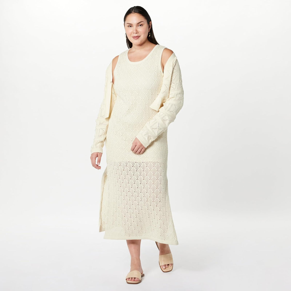 The Drop Ritu - Vestido Largo de Ganchillo para Mujer, Color Blanco Whisper, XS