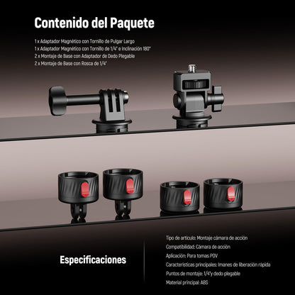 NEEWER Kit de Montaje Magnético para Cámara de Acción, Compatible con GoPro Hero 13 12 11 MAX dji Osmo Action Insta360, Soporte Magnético de Liberación Rápida ABS para Tomas POV, GP-24