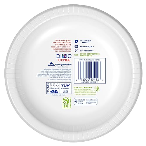 Dixie Ultra Paper Bowls, 20 Ounces, 156 Count (6 Packs of 26 Bowls)