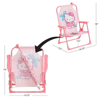 Idea Nuova Sanrio Hello Kitty - Silla de Playa Plegable para niños con sombrillas, Silla de Campamento portátil para niños a Partir de 3 años, Ligera y compacta para Playa, Campamento y Patio Trasero