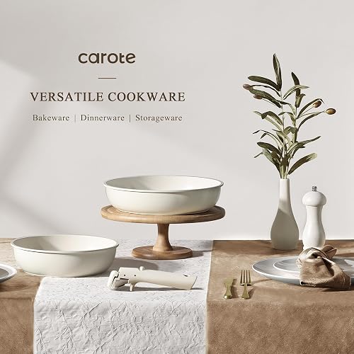 CAROTE – Batería de Cocina 15 Piezas, Ollas y Sartenes Antiadherentes, Mango Desmontable, Apto para Horno, Color Granito Blanco, Compatible con Inducción y Gas