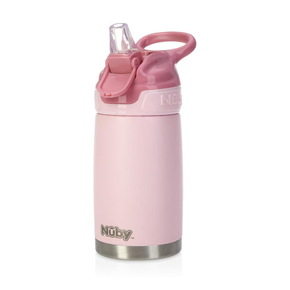 Nuby Thirsty Kids Taza de Viaje de Acero Inoxidable 300 ml, Blanco - Rosado