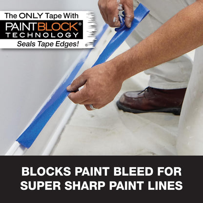 FrogTape Pro - Cinta de pintor con bloque de pintura, adherencia media, 1.4 pulgadas de ancho x 60 yardas de largo, azul, 6 rollos (242750)