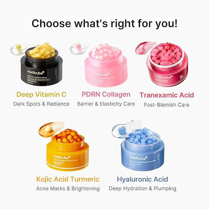 MEDICUBE Deep Vita C Capsule Cream, Crema Facial en Cápsulas con Agua de Espino Amarillo 50%, Niacinamida 5% y Vitamina C, Luminosidad y Tono Uniforme, 55 g