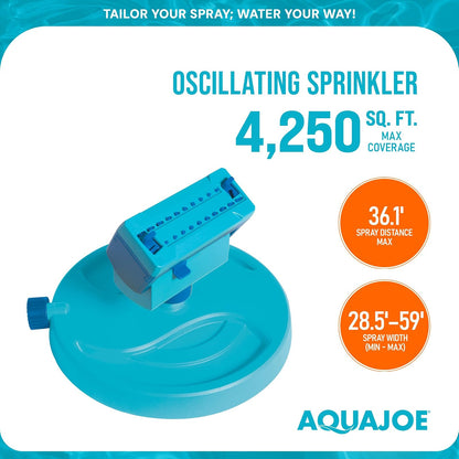 Aqua Joe AJ-OSPR20 Mini aspersor oscilante sobre base de trineo, cobertura de hasta 4.250 pies cuadrados