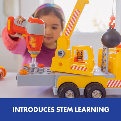 Educational Insights Design & Drill Bolt Buddies Crane Juguete Desarmable con Taladro Eléctrico, Juguete Preescolar Stem, Niños y Niñas Mayores de 3 años