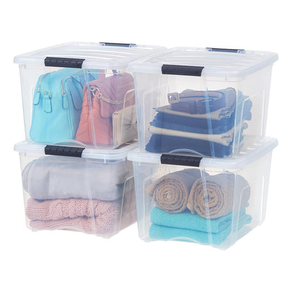 IRIS USA 4 Contenedores de 40 Qt con Tapa, Transparentes | Diseño transparente para ver el contenido fácilmente. Ideal para mudanzas, cobijas, ropa y garaje. Diseño anidable. - Transparente - 38 L. - Paquete de 4 - 37.9 Litros - Paquete de 4 transparentes