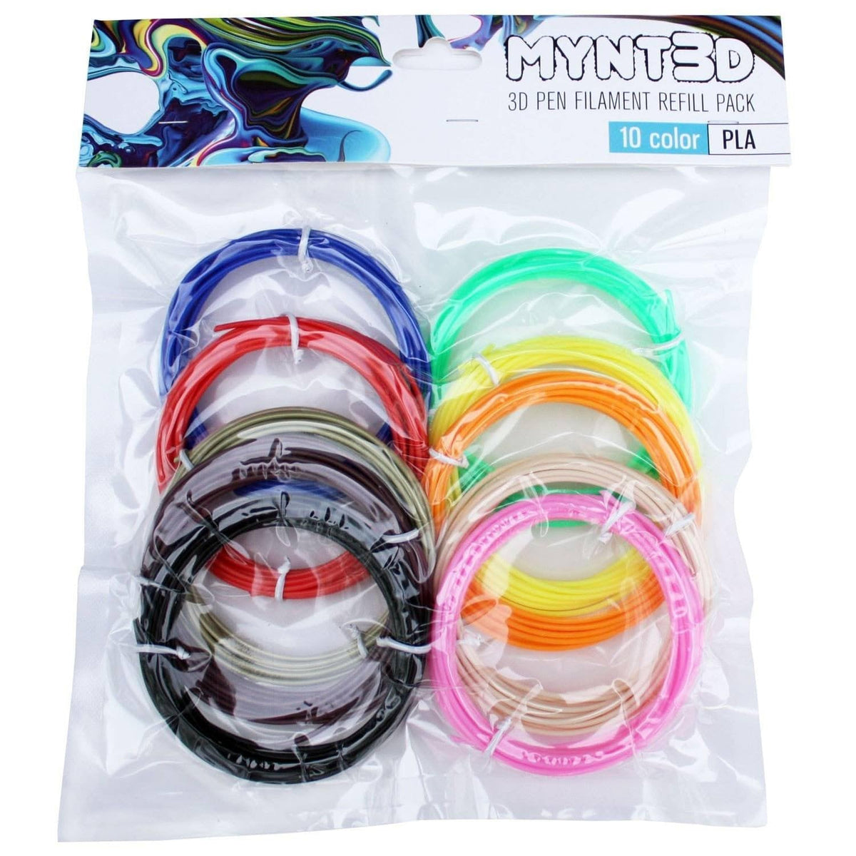 MYNT3D Paquete de recambio de filamento PLA 3D (10 colores, 3 m cada uno)