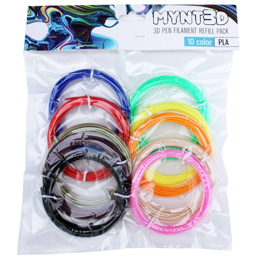 MYNT3D Paquete de recambio de filamento PLA 3D (10 colores, 3 m cada uno)