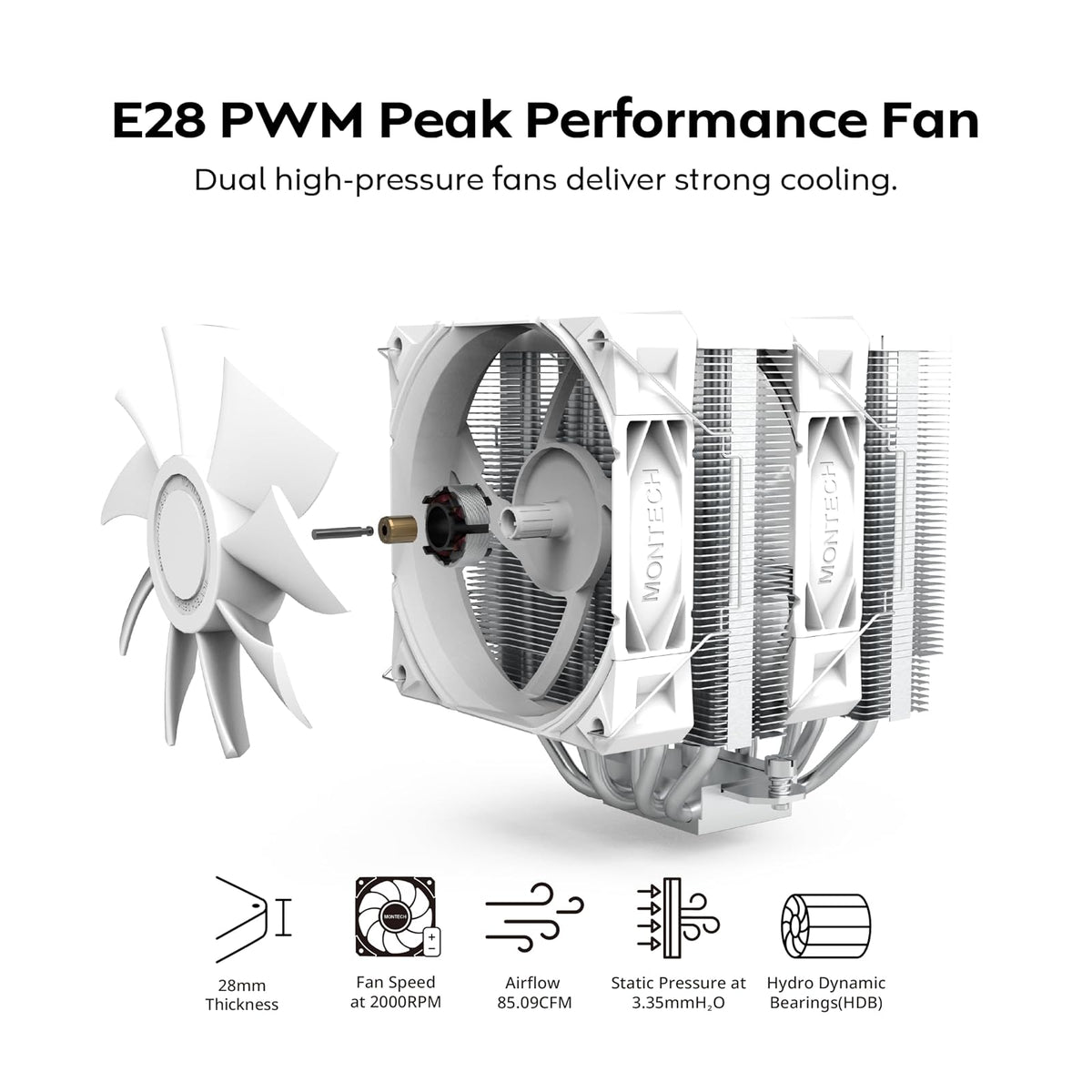 MONTECH NX600 - Enfriador de aire para CPU de doble torre, 6 tubos de calor | Soporte de enchufe AMD AM5/AM4 e Intel LGA1851/1700, altura de 160 mm, base de cobre soldado, refrigeración de flujo de aire
