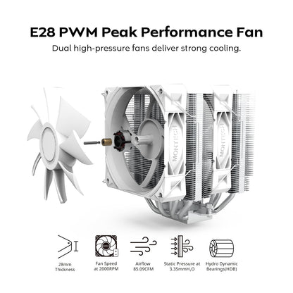 MONTECH NX600 - Enfriador de aire para CPU de doble torre, 6 tubos de calor | Soporte de enchufe AMD AM5/AM4 e Intel LGA1851/1700, altura de 160 mm, base de cobre soldado, refrigeración de flujo de aire