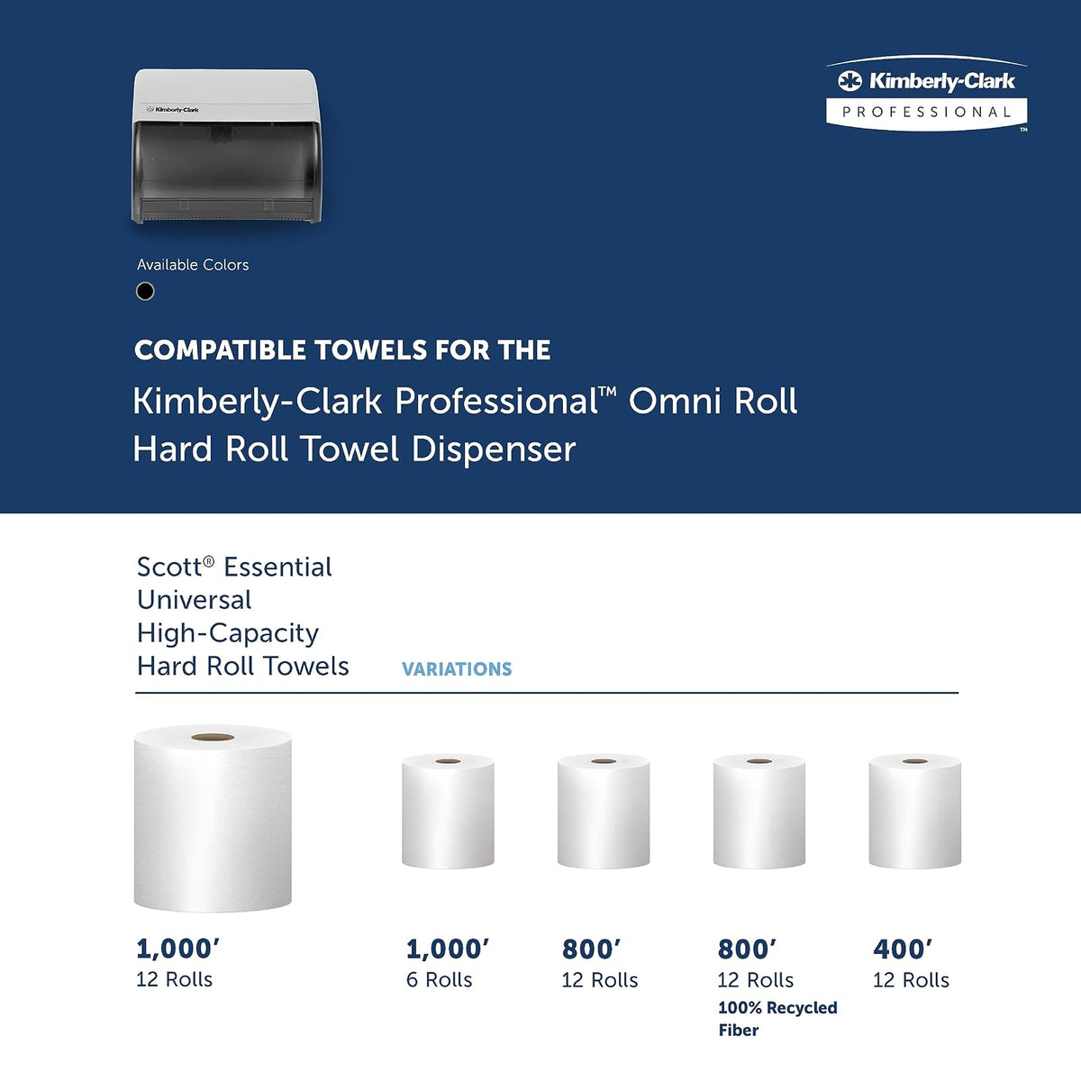 Kimberly-Clark Professional™ Omni - Dispensador de toallas de rollo duro (09746), color negro, para toallas de rollo de núcleo de 1.5 pulgadas, dispensador compacto, 10.5 x 10 x 10 pulgadas (cantidad 1)