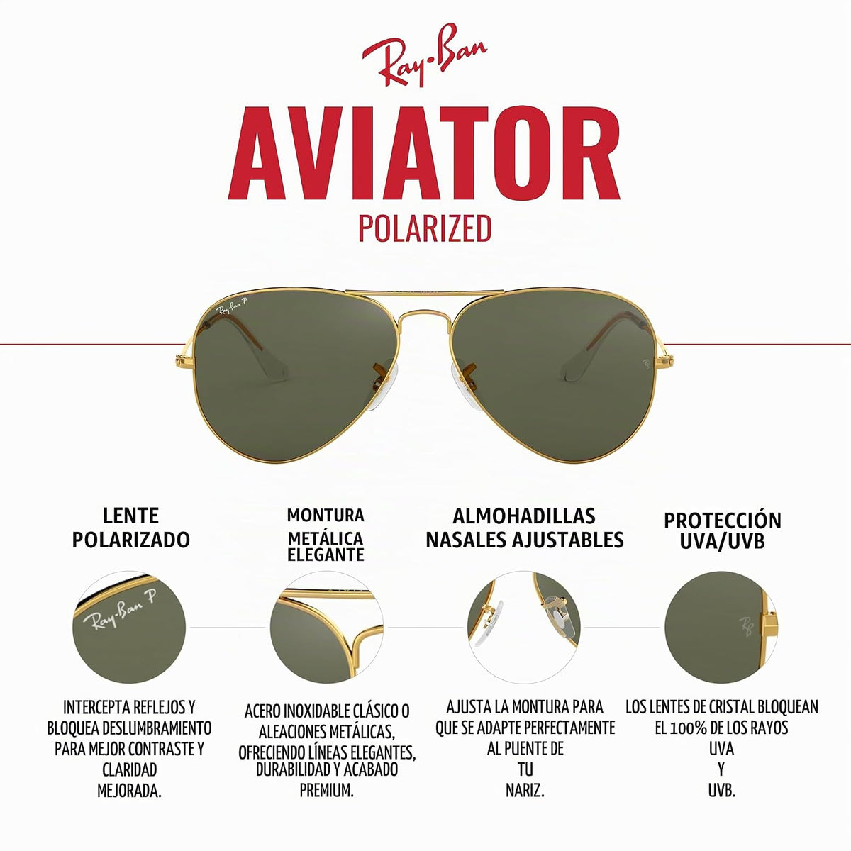 Ray-Ban Aviator - anteojos de sol de aviador a todo color para hombre