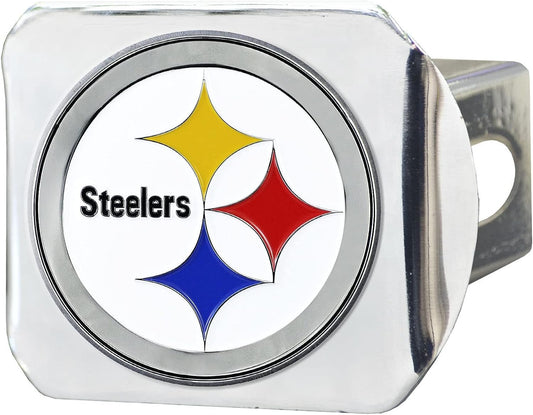 FANMATS NFL Pittsburgh Steelers Cubierta de Enganche de Metal, Chapado en Cromo, 2 cm Cuadrado, Tipo III, Cubierta de Enganche Blanco