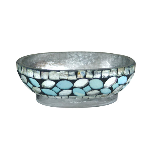 nu steel Colección de ducha y encimera, Aqua Acabado de espuma de mar de colores mosaico de vidrio/acero inoxidable jabonera, bandeja de soporte para barra para mostrador de baño, ducha, esponjas de cocina, fregadores