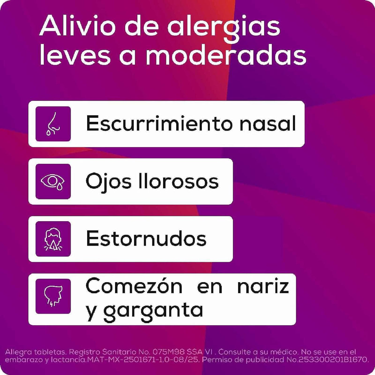 Allegra Antihistamínico para Alergias Leves a Moderadas 10 tabletas 120 mg. Controla los Síntomas de la Alergia a partir de 30 Minutos. No Causa Sueño