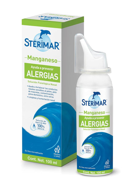 Stérimar Solución Fisiológica Nasal Manganeso 100 ml. | Auxiliar en el Tratamiento y Prevención de Alergias. Uso de 10 a 15 Días. 100% Natural, Eficacia Clínicamente Comprobada.
