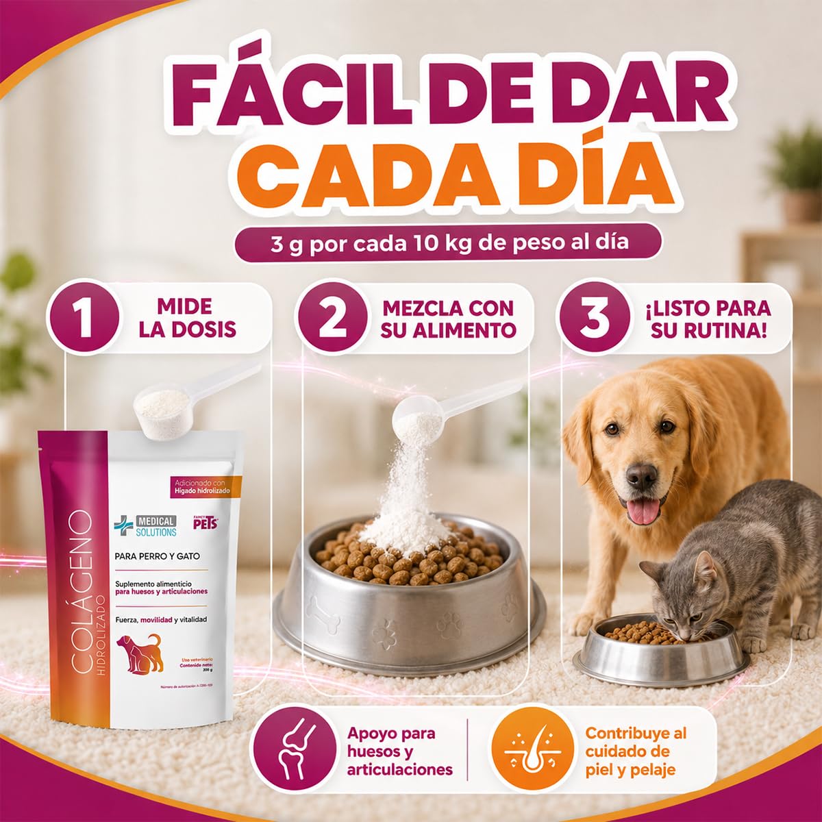 Fancy Pets Medical Solutions Colágeno Hidrolizado para Perros y Gatos - Suplemento para Articulaciones, Huesos y Piel Saludable, 200 g
