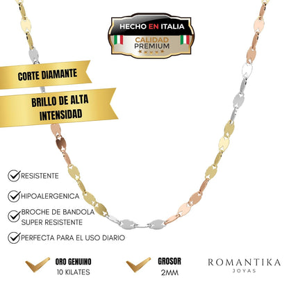 Cadena Grano De Cafe Oro Solido 10 Kilates 2mm Italiano