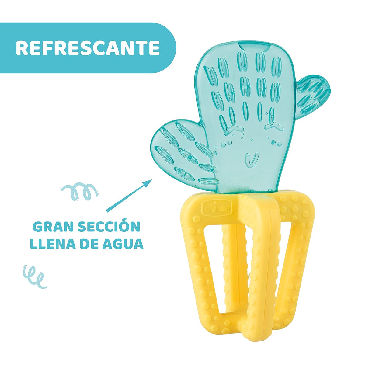 Chicco Refreshing - Mordedor de Silicona Refrescante que Enfría y Alivia las Encias, Anillo De Dentición Bebés 4m+, Refrigerante para Refrigerador, Fácil de Agarrar, Diseño Cactus
