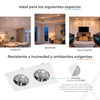 ILLUX Lámpara Downlight Cuadrada 2 Spots GU5.3 LED 9W Neutra 4000K Blanco Cromo TL-2913.BCRKT40