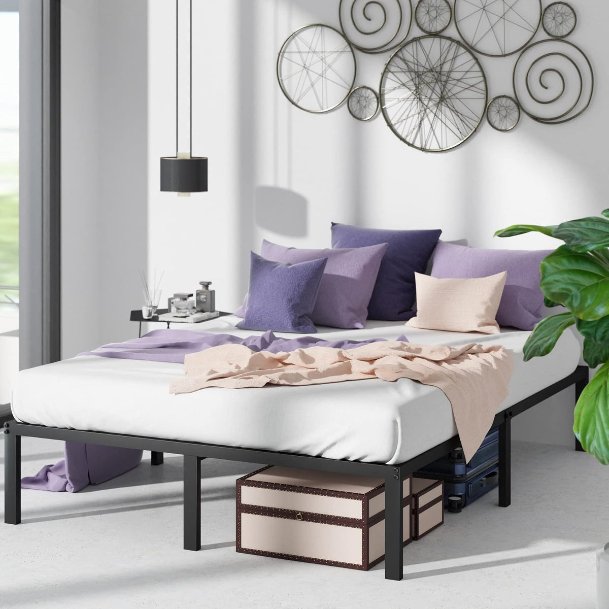 Zinus Yelena | Base de Cama Queen de Acero Negro con Espacio de Almacenamiento | Fácil de Armar y con 5 años de Garantía