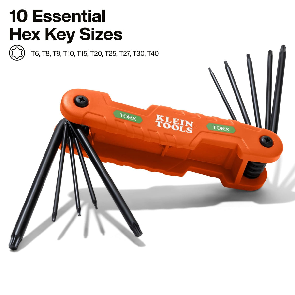 Klein Tools 70550T Pro Juego de llaves hexagonales plegables de 10 llaves Torx tamaños T6 a T40, acero de aleación tratado térmicamente, cuchillas de alto apalancamiento