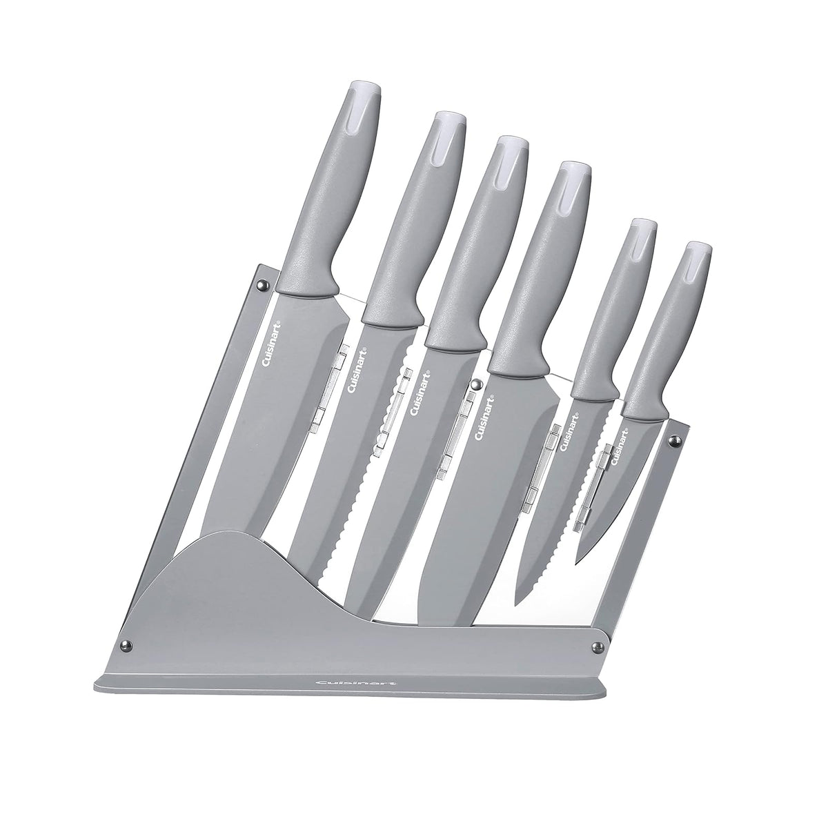 Cuisinart - Juego de cubiertos de cerámica con tapas de extremo en soporte acrílico, 7 piezas, color gris