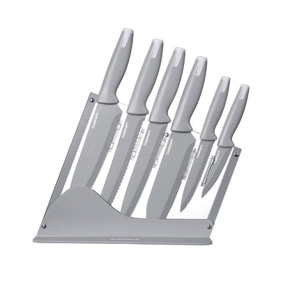 Cuisinart - Juego de cubiertos de cerámica con tapas de extremo en soporte acrílico, 7 piezas, color gris
