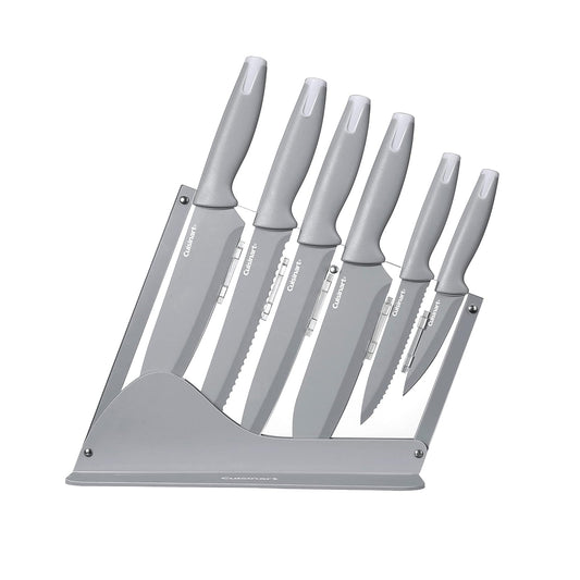 Cuisinart - Juego de cubiertos de cerámica con tapas de extremo en soporte acrílico, 7 piezas, color gris