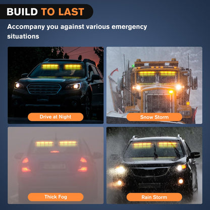 Nilight 32LED Amber Emergency Dash Strobe Lights with Controller Suction Cups Warning Hazard Interior Front/Rear Windshield Deck Split Light Bar for Trucks Construction Vehicles | Barra de luz dividida para cubierta de parabrisas delantero/trasero para ca