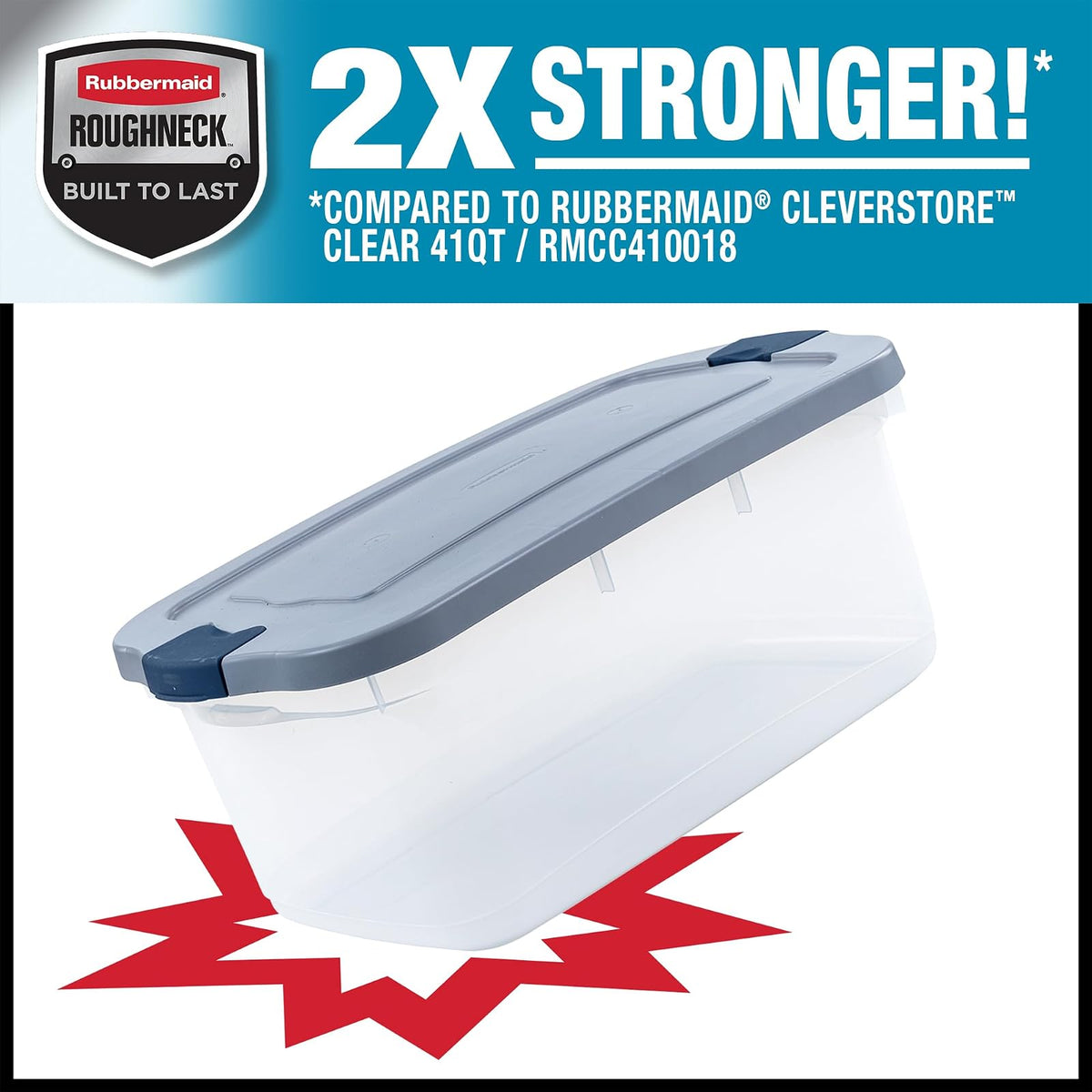 Rubbermaid Roughneck - Contenedores de almacenamiento transparentes de 50 cuartos de galón/12 galones, paquete de 5 con tapas grises con cierre, base visible, resistente y apilable, ideal para