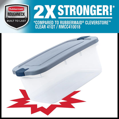 Rubbermaid Roughneck - Contenedores de almacenamiento transparentes de 50 cuartos de galón/12 galones, paquete de 5 con tapas grises con cierre, base visible, resistente y apilable, ideal para