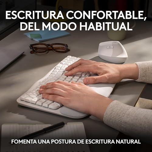 Logitech Wave Keys, Teclado ergonómico inalámbrico con reposamanos Acolchado, Escritura Confortable y Natural, Easy-Switch, Bluetooth, Logi Bolt, multisistema, Windows/Mac - Blanco