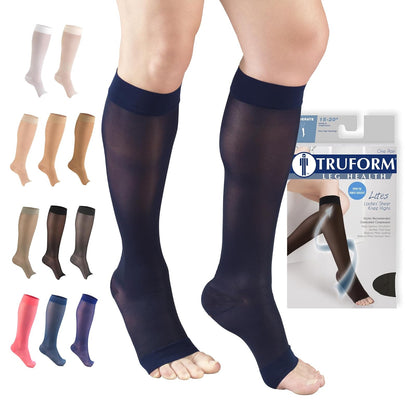 Truform Medias de Compresión 15-20 mmHg hasta la Rodilla, Punta Abierta - Large - Navy