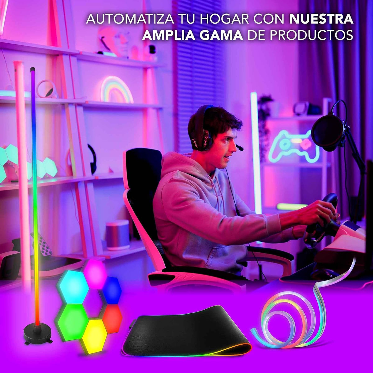 Lloyd's Lámpara de Piso Inteligente RGBIC App Música 400 lm | control desde la App 400 lm, luz cálida y fría, programa horarios, 168 LEDs 10,000 h de Vida