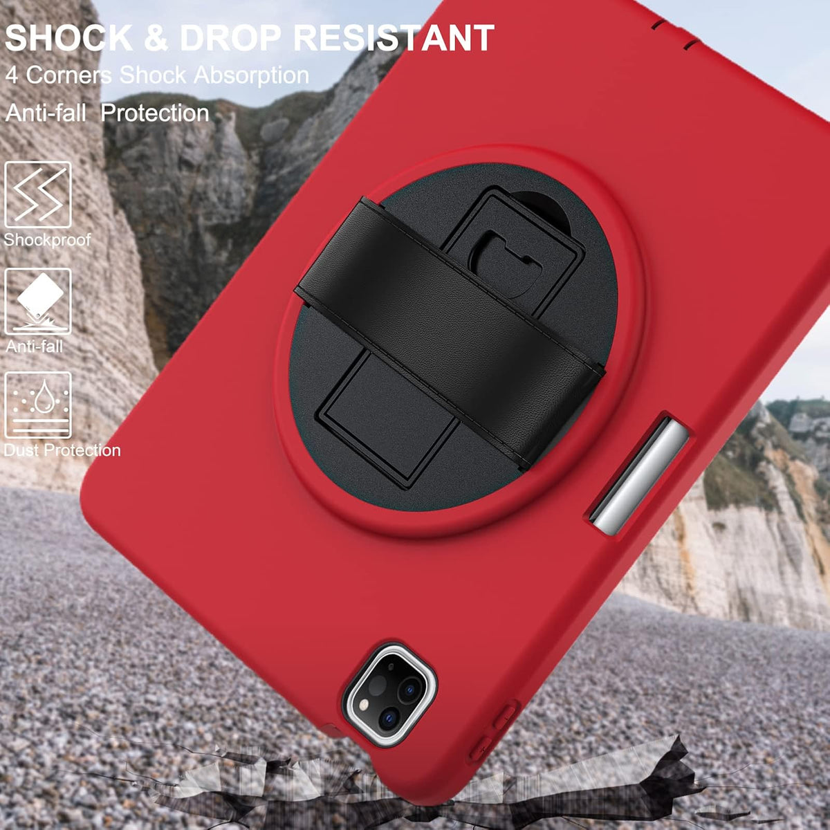 ORIbox Morandi - Funda para iPad Air (5ª/4ª) y iPad Pro de 11 Pulgadas (4ª/3ª/2ª/1ª), Cuerpo Completo, a Prueba de Golpes, protección contra caídas 3 en 1 con Soporte 360/correa de Mano, Color Rojo