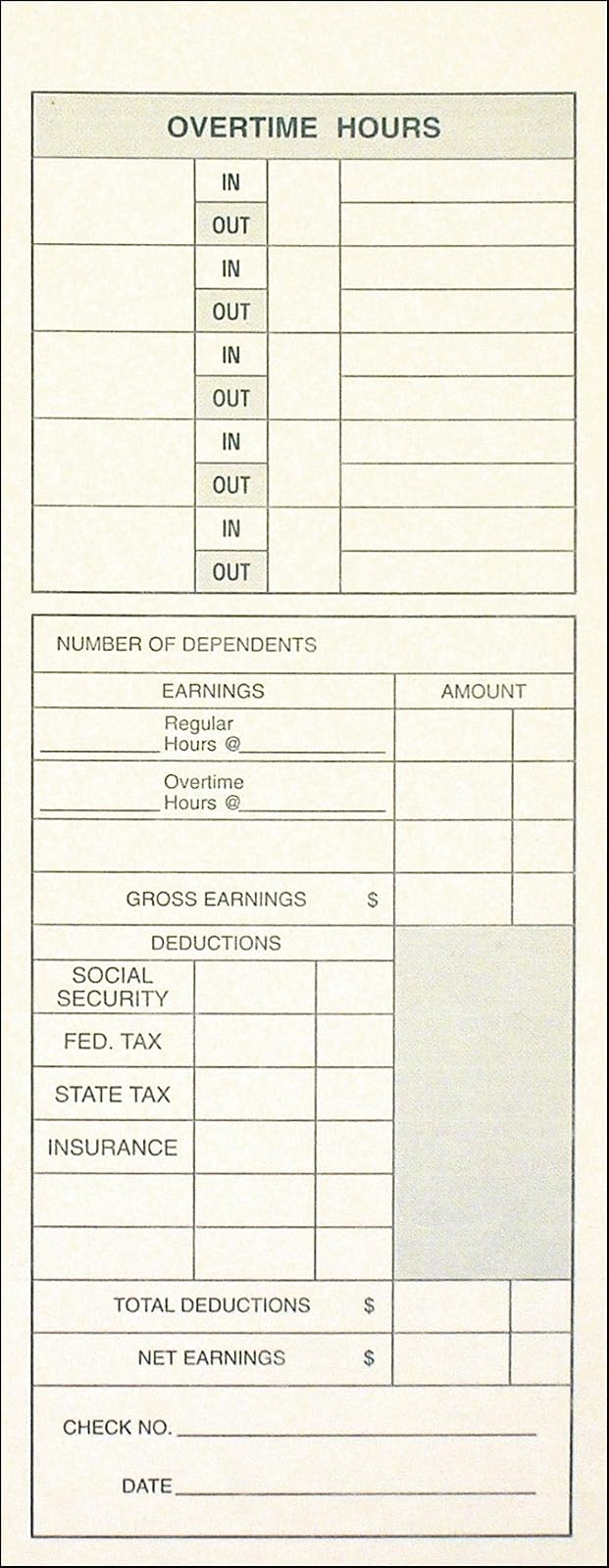 Adams Time Cards, Weekly, 2 caras, formato de horas extras, días con nombre, 3-3/8 x 9 pulgadas, Manila, impresión verde/rojo, 200 unidades (9791-200)
