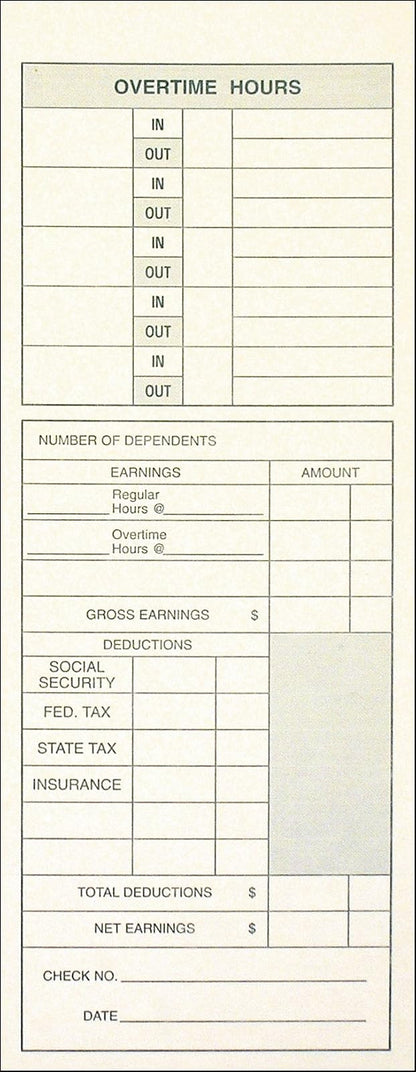 Adams Time Cards, Weekly, 2 caras, formato de horas extras, días con nombre, 3-3/8 x 9 pulgadas, Manila, impresión verde/rojo, 200 unidades (9791-200)