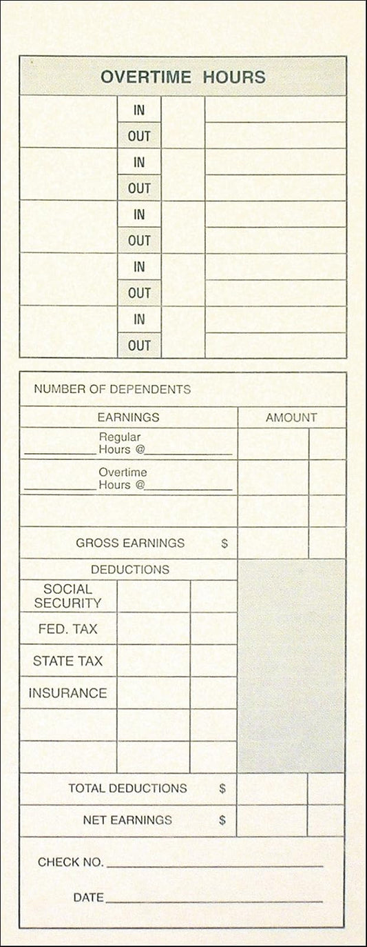 Adams Time Cards, Weekly, 2 caras, formato de horas extras, días con nombre, 3-3/8 x 9 pulgadas, Manila, impresión verde/rojo, 200 unidades (9791-200)