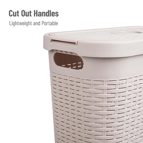 Mind Reader 40L Slim Laundry Hamper, Clothes Basket, Lid, Wicker Design, Plastic, 18" L x 10.4" W x 23.5" H, Set of 2, Ivory