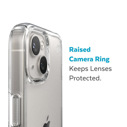 Speck Presidio Perfect Clear Funda Compatible con iPhone 14/13, Protección Caídas 4m, Bisel Elevado, Protección Antimicrobiana - Transparente