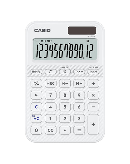 Casio Calculadora de Escritorio MS-20YC-WE, Color Blanco, 12 Dígitos