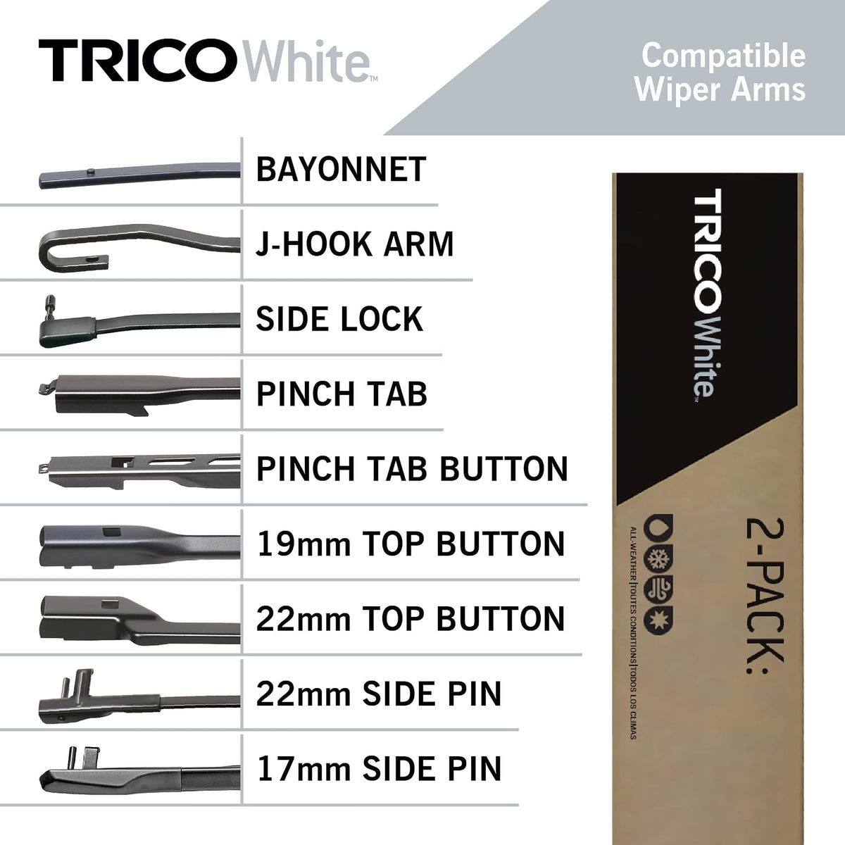 TRICO White™ (35-1818) 18 y 18 pulgadas, paquete de 2 escobillas de repuesto para limpiaparabrisas de automóvil para vehículos seleccionados