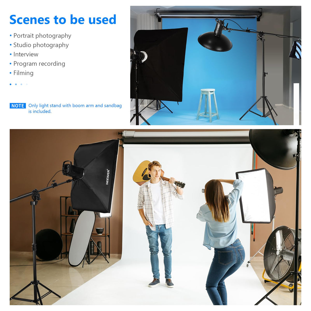 NEEWER Soporte de Luz Fotografía 2 en 1, Soporte de Trípode Resistente de Aleación de Aluminio de 9,7 Pies con Brazo de Pluma de 3,8 Pies y Bolsa de Arena Vacía para Luz de Video