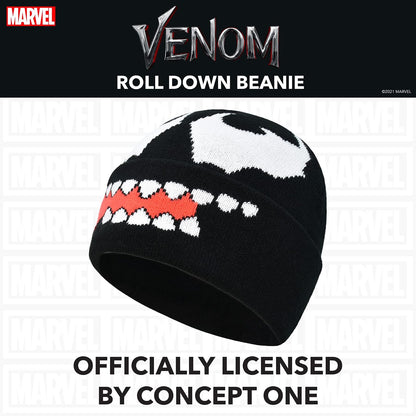 Marvel Venom Intarsia - Gorro Enrollable, Color Negro, Talla única, Negro -, One Size